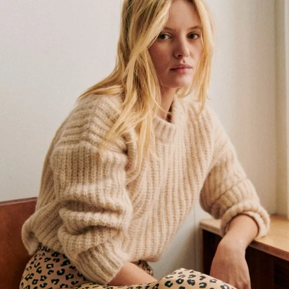 Sezane Cream Ribbed Sweater - Picture 1 of 6